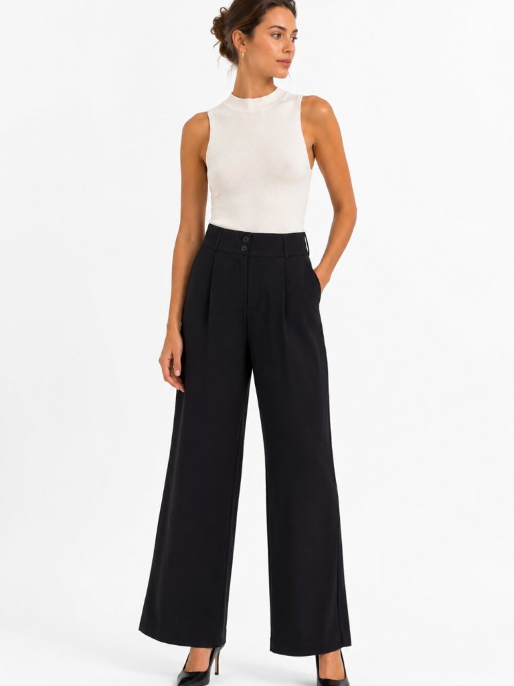 PENN&INK NY BLACK HIGH RISE STRAIGHT LEG PANTS - XL